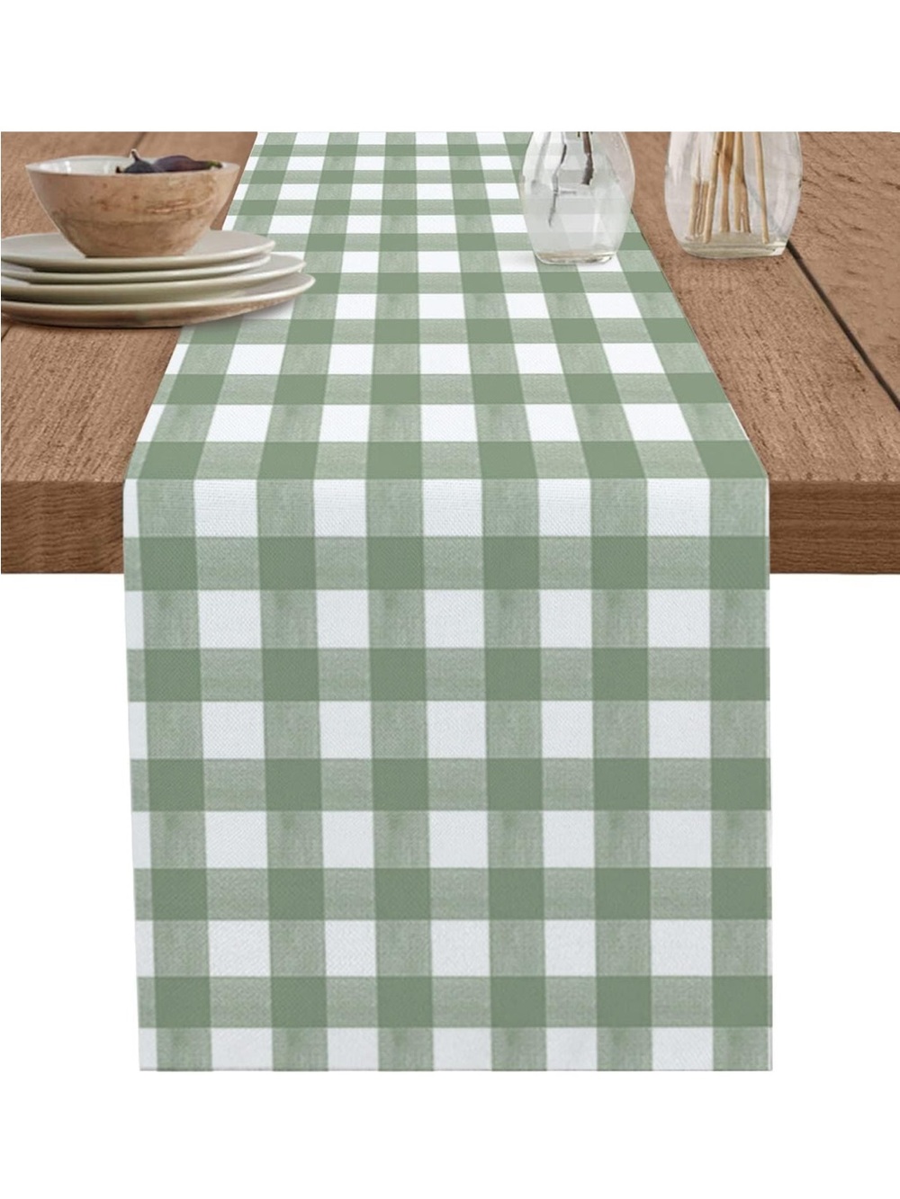 NEW, Sage Green Table Runner 13”x72” Long Cotton Linen. Dresser Scarf. Set of 3